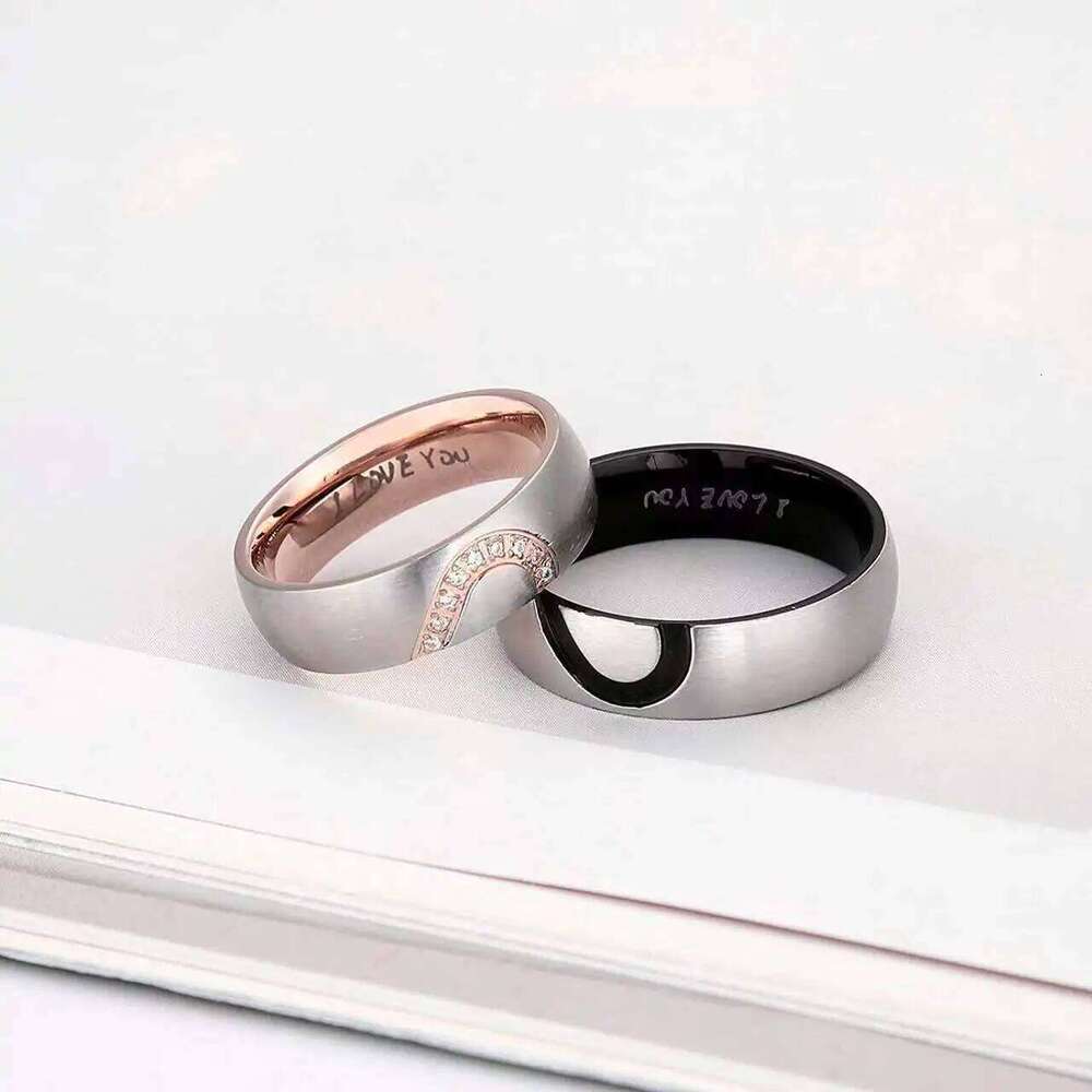 Hot Selling Stainless Steel New Half Peach Heart Couple Rings For Women Men With Letters I YOU Jewelry Gifts Size 6-13 H260312