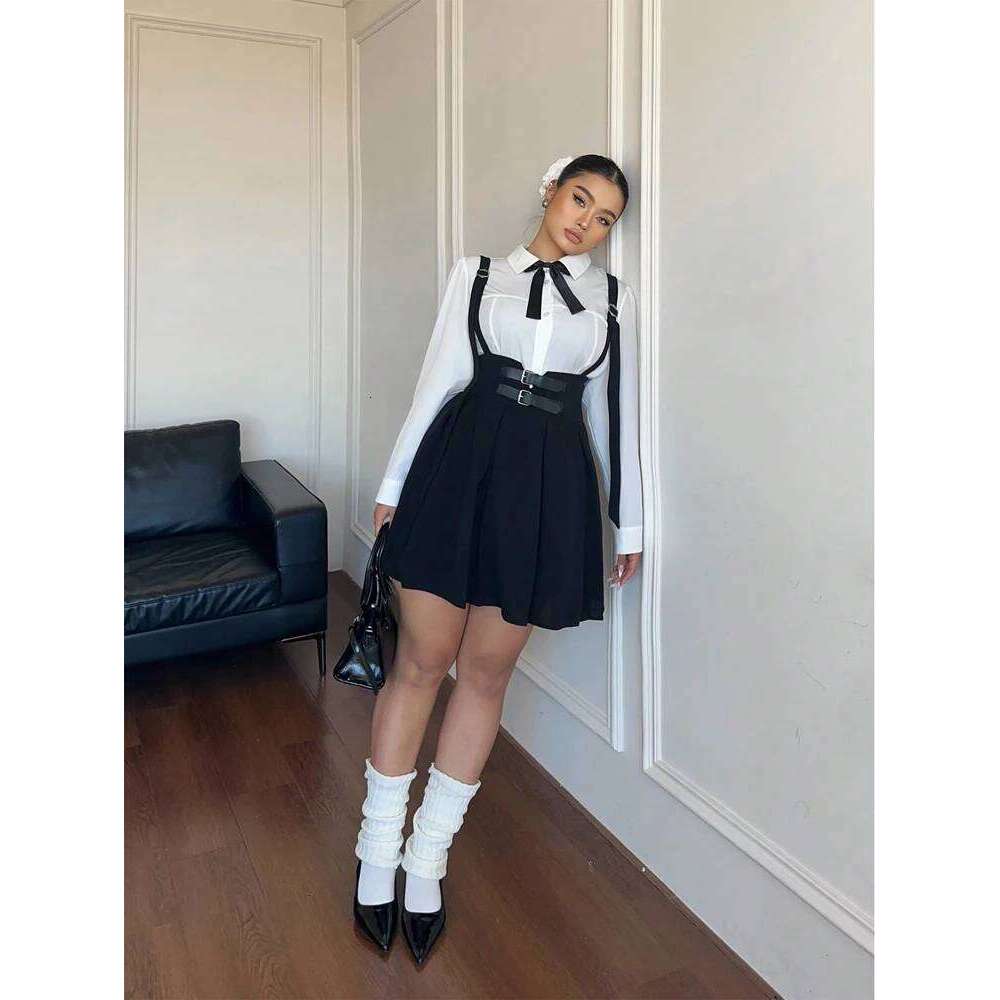 Plus Size Women's High Waisted Solid Peplum Suspender Elegant Casual Pure Colour Y2K Skirt Z260314