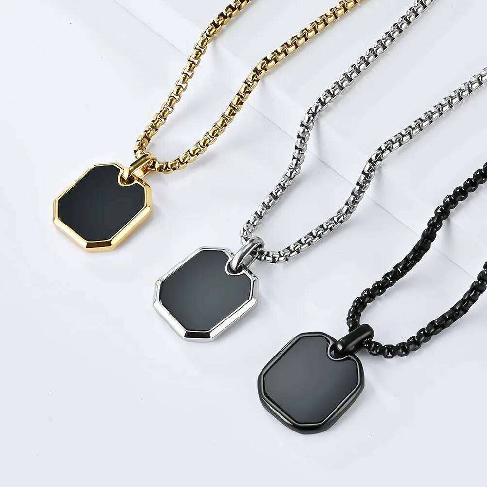 Black Pendants Men Women Stainless Steel Square Pendant Necklace with Rolo Chain for Jewelry Gifts H260312
