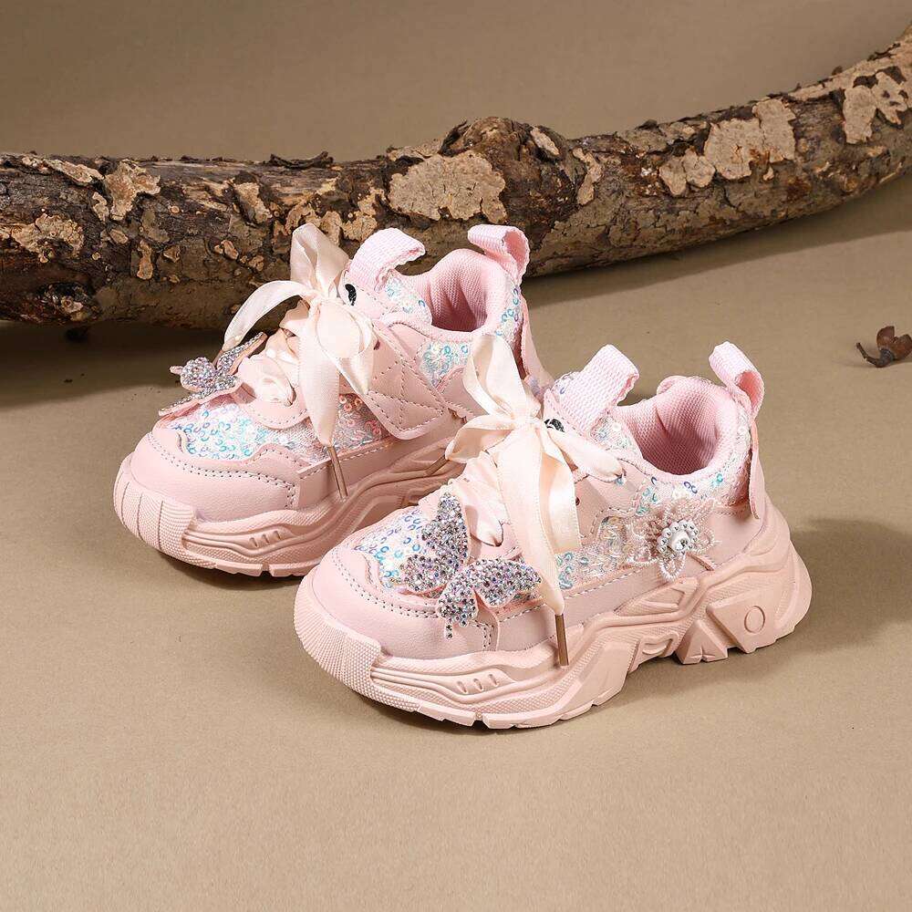 Children New Spring Toddler Girls Sport Shoes Bling Soft Sole Breathable Outdoor Tennis Fashion Kids Sneakers 26Y0313