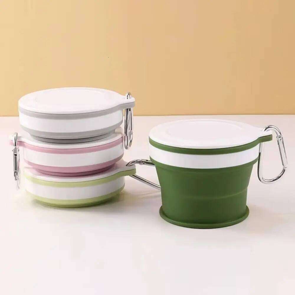 Portable Foldable Travel Mug with Carabiner Leak Proof Silicone Drinking Space Saving Reusable Retractable Camping Cup Water Z260314