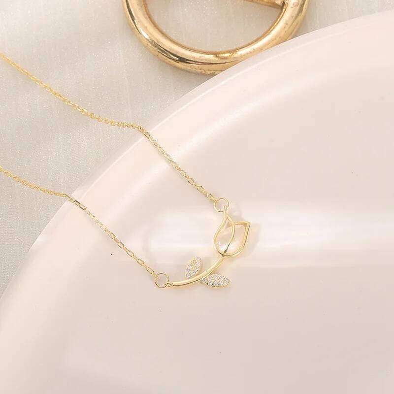 Stainless Steel Rose Tulip Crystal Necklace for wedding jewelry Cute Pendant chain women's party neck accessory Gift H260312