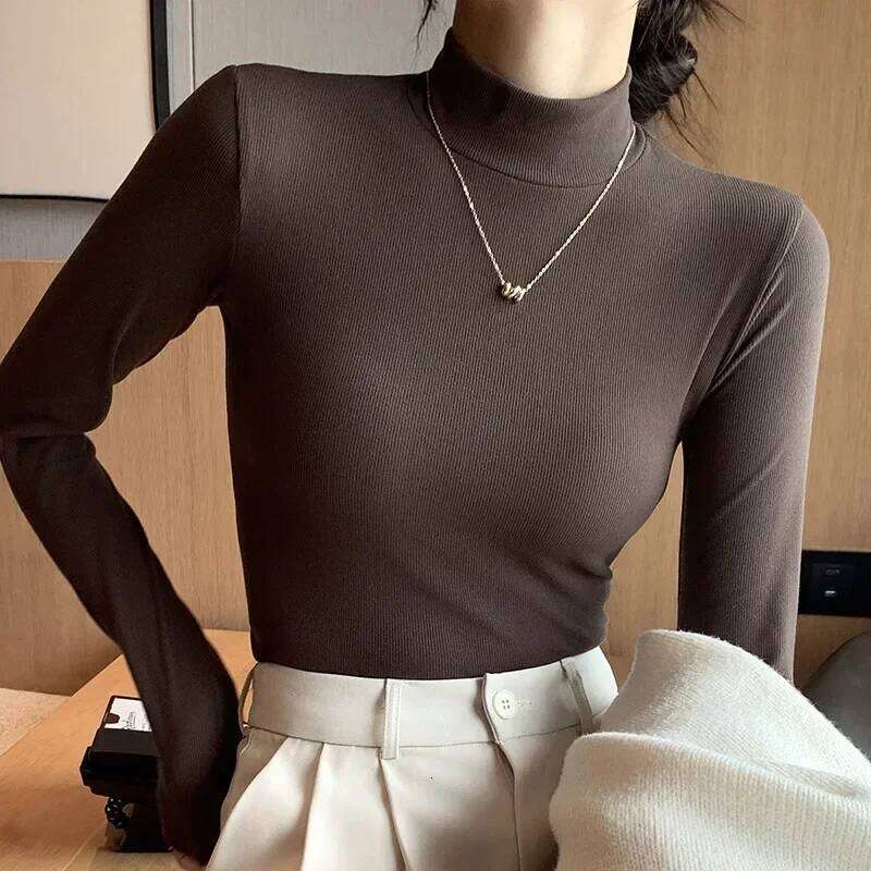 2024 New Fashion Knitted Half-turtleneck Pullovers Women Bottom Shirts Sweater Jumper Elegant Long-sleeved Tops Knitwear Z260313