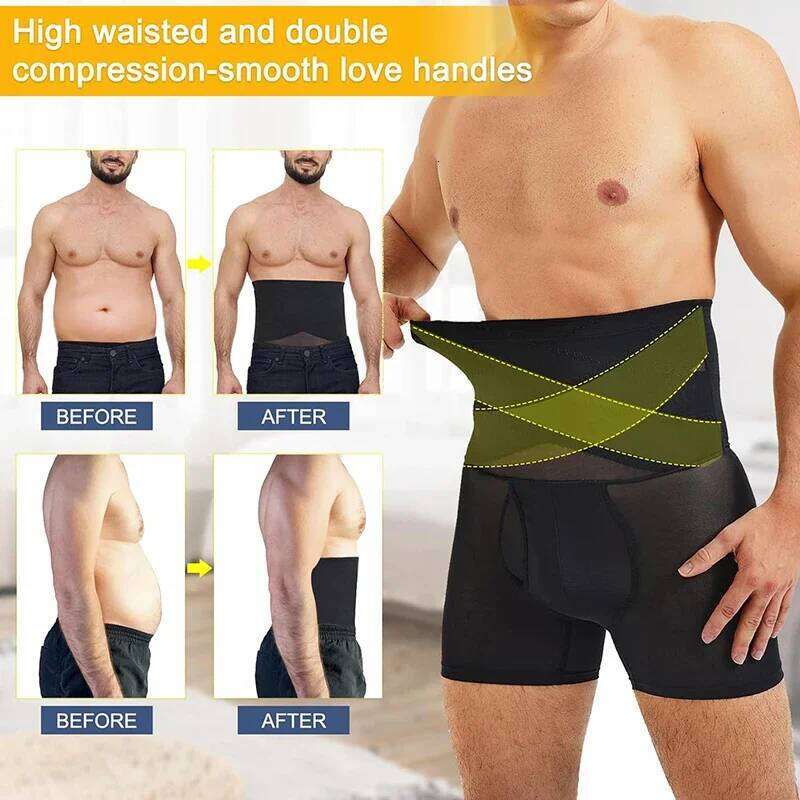 Men Shapewear Boxer Briefs High Waist Tummy Control Shorts Slimming Body Shaper Compression Panties Breathable Underwear 26Y0313