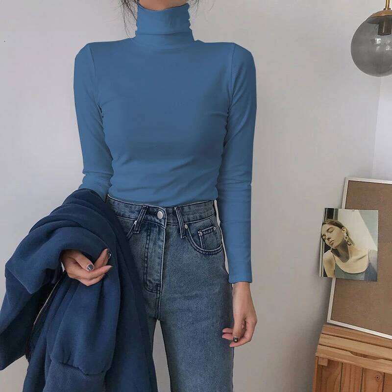 Autumn Long Sleeve Turtleneck Tops Slim Knitted Bottoming T Shirt Korean Fashion Sweater Harajuku Pullover Women Clothing Jumper Z260313