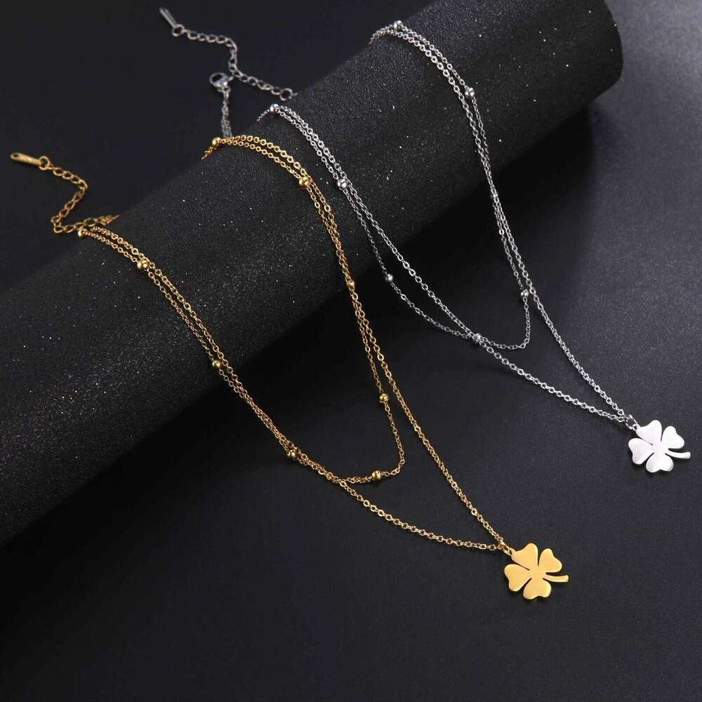 Fashion Stainless Steel Necklace Simple Leaves Pendant Necklaces Trend Multi-layer Choker Jewelry Wedding Gifts H260312