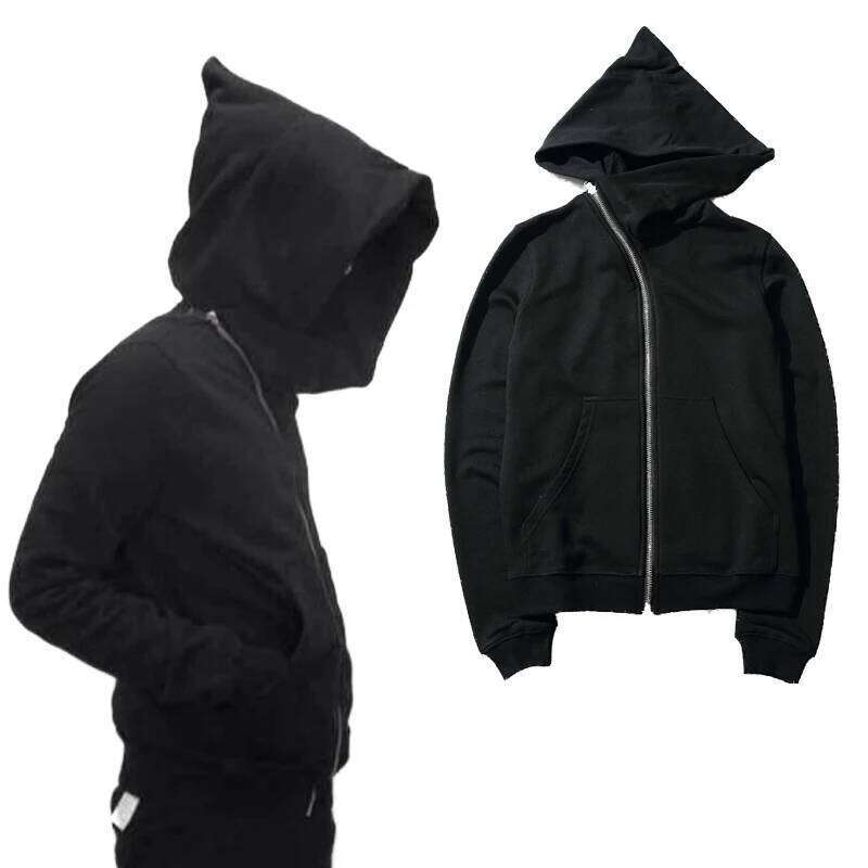 2025 New Hoodies Men Zipper Cardigan Harajuku Black Sweatshirts Hip Hop Swag Skateboard Streetwear Cloak Y2K Hooded Jacket Coat Z260314