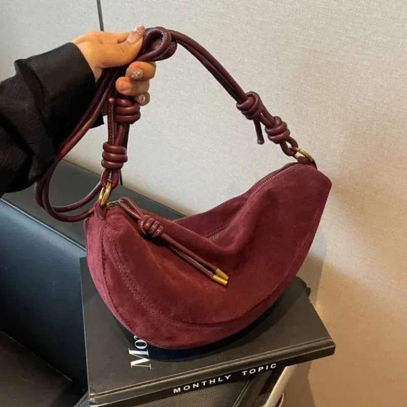 Faux Suede Super Niche Suede Shoulder Bag for Women 2026 Single Crossbody Bags Underarm Dumpling Sweet Bags 260303