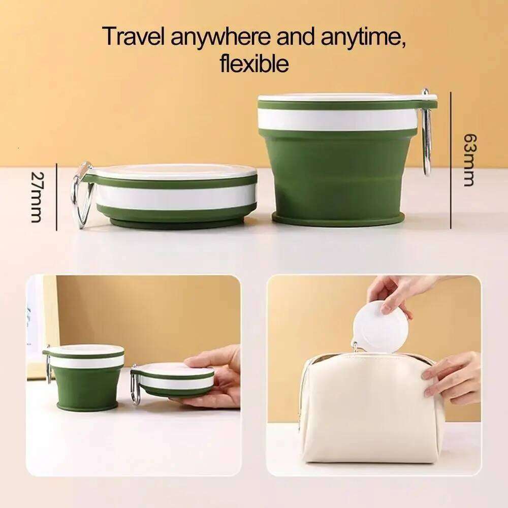 Portable Foldable Travel Mug with Carabiner Leak Proof Silicone Drinking Space Saving Reusable Retractable Camping Cup Water Z260314
