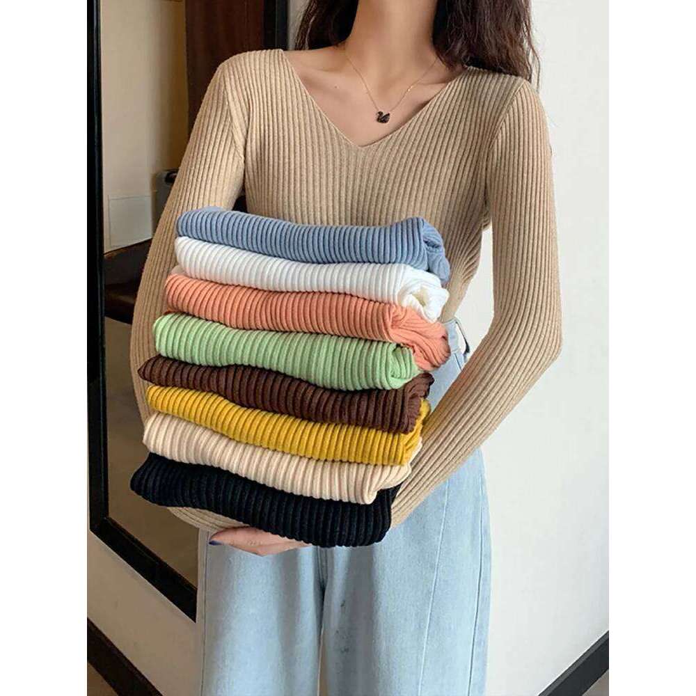 2025 Basic B-neck Solid Autumn Winter Pullover Women Female Knitted Ribbed Slim Long Sleeve Badycon High Quality Sweater Z260313