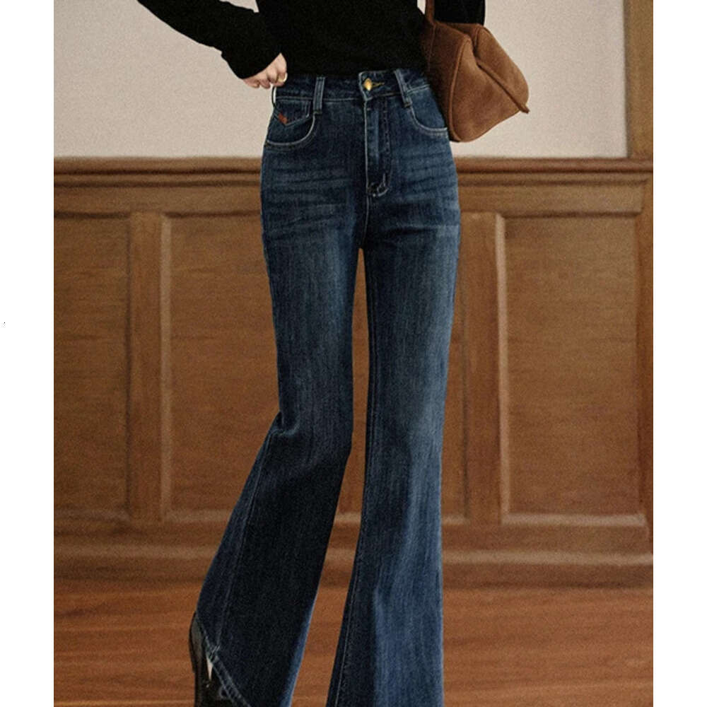 ALXNAN Vintage Blue Flared Women's High-waist Slim-fit Cotton Denim Jeans 2025 Autumn Winter Casual Female Pants L57012 Z260313