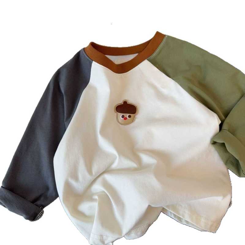 Women's T-Shirt Children's Autumn New Style Boys' Color-Block Raglan Sleeve T-Shirt Top Cartoon 3D Versatile Base Shirt for Kids and Ba