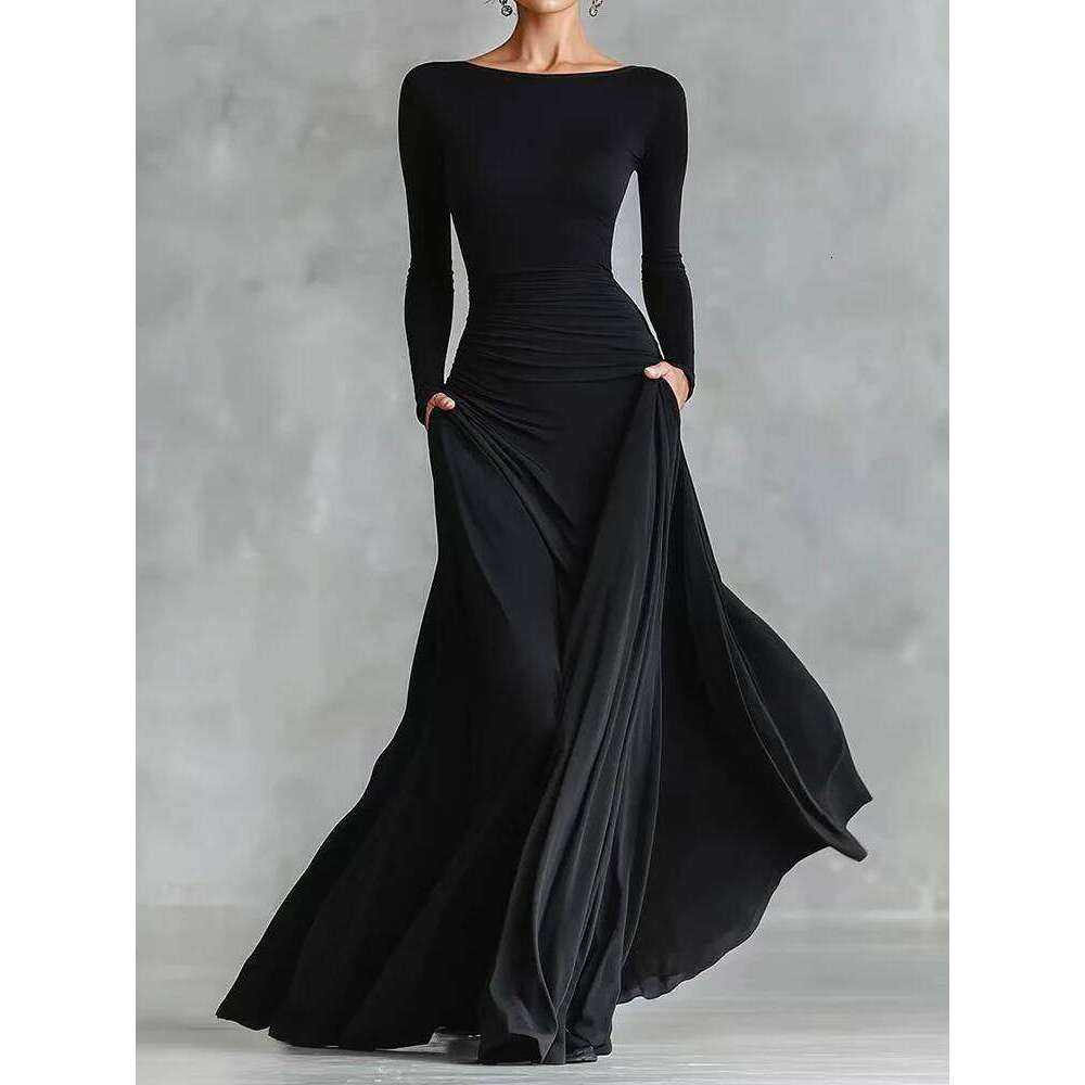 Long Sleeve Simple Holiday Party Women Autumn Turtleneck Elegant Maxi New Patchwork Slim Fit Ladies Dress Vestidos Z260313