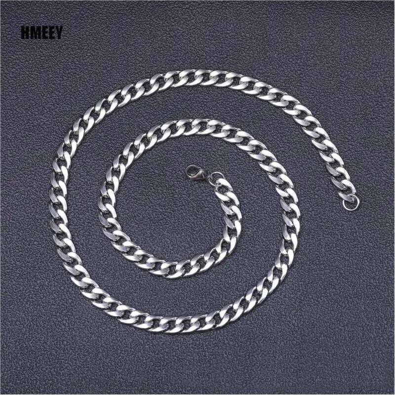 Hmeey Stainless Steel Chain Necklace Long Hip Hop for Women Men on The Neck Fashion Jewelry Gift Accessories Silver Color Choker H260312