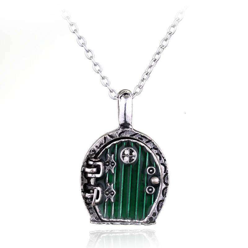 Vintage Jewelry Charm Green Door Locket Pendant Necklace For Men And Women Gift maxi plated gold statement necklace H260312
