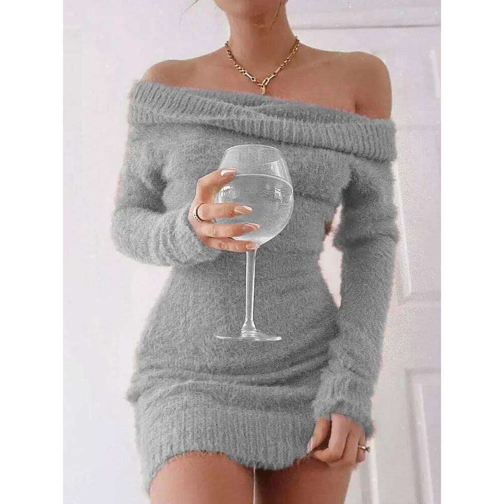 Sexy French Knitted Long Sleeve Pink Y2k Vintage Winter Clothes Slim Knitwear Vestido Off Shoulder Women Sweater Bodycon Dress Z260314