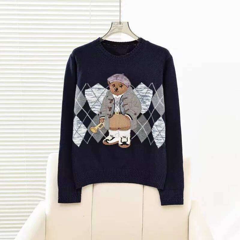 2025 New Autumn Argyle Embroidered Knitted Sweater Women's vintage Round Neck Long Sleeve Pullovers Knitwear Tops Ladies Jumpers Z260313