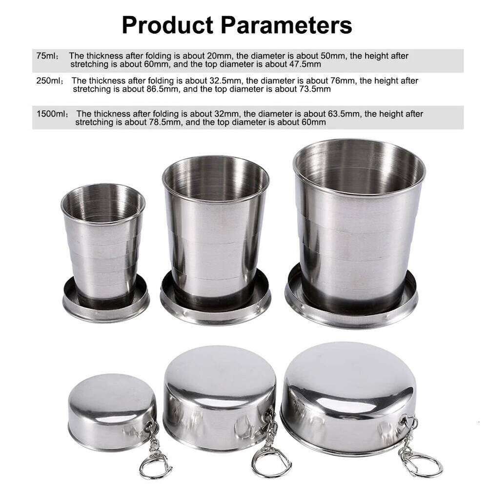 75ml/150ml/250ml Collapsible Stainless Steel Mug with Keychain Cup for Outdoor Travel Camping Hiking Z260313