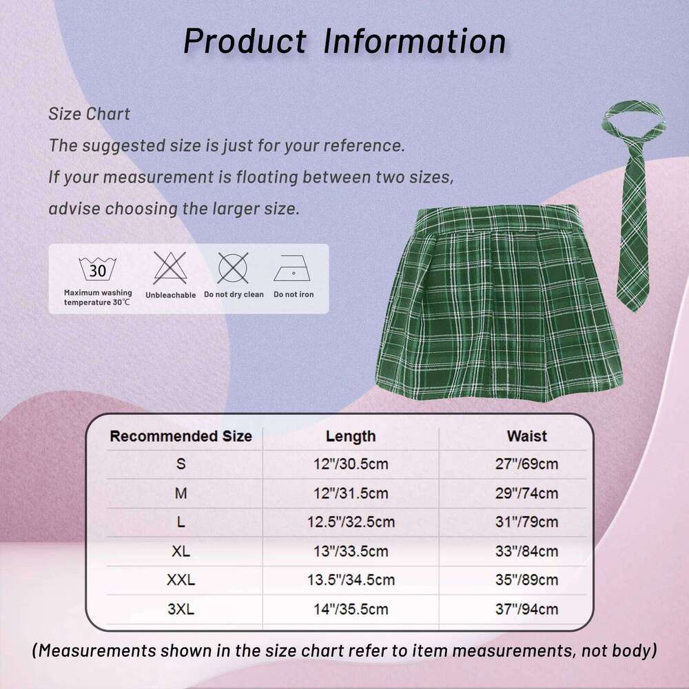 Women Japanese Role Play Uniforms Zipper Plaid Pleated Mini Necktie Set Sexy Schoolgirls Skirt Cosplay Costume Z260314
