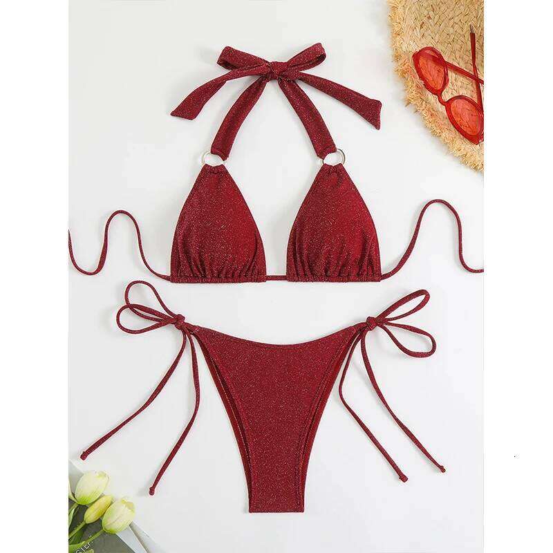 FASKO red triangle style two-piece sexy suit bikini 2025 new beach series swimsuit hot sale Y260303