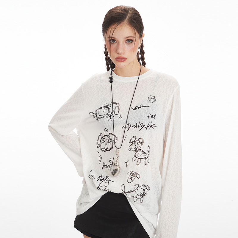 Heyhenry Thin Sun-protective Printed Long-sleeve Cover-up Top Designer Hoodie Designer Shirt Summer American Polo Shirt Style Casual Loose Round-neck 