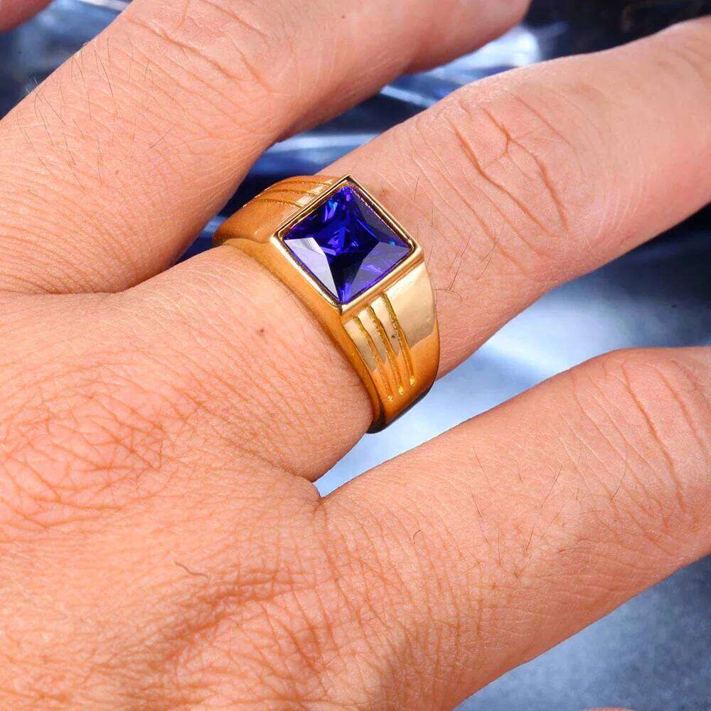 Punk Hip Hop High Quality Multi-colored Big Stone Rings Men Women Fashion Stainless Steel Ring Biker Jewelry Gifts Dropshipping H260312