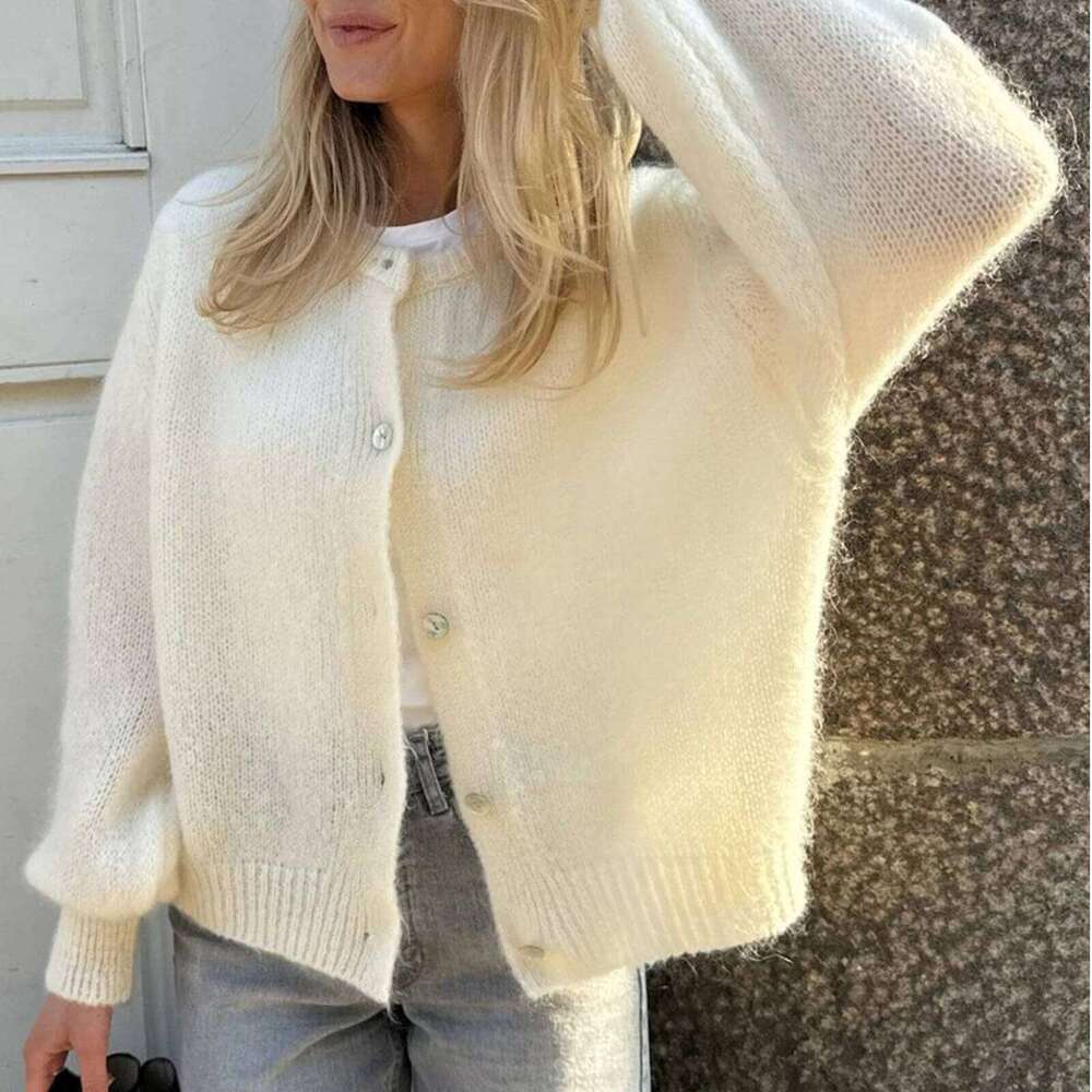 Casual Solid Knitted Single Breasted Cardigan For Women O-neck Long Sleeve Loose Soft Sweater 2024 Autumn Lady Knitwear Z260313