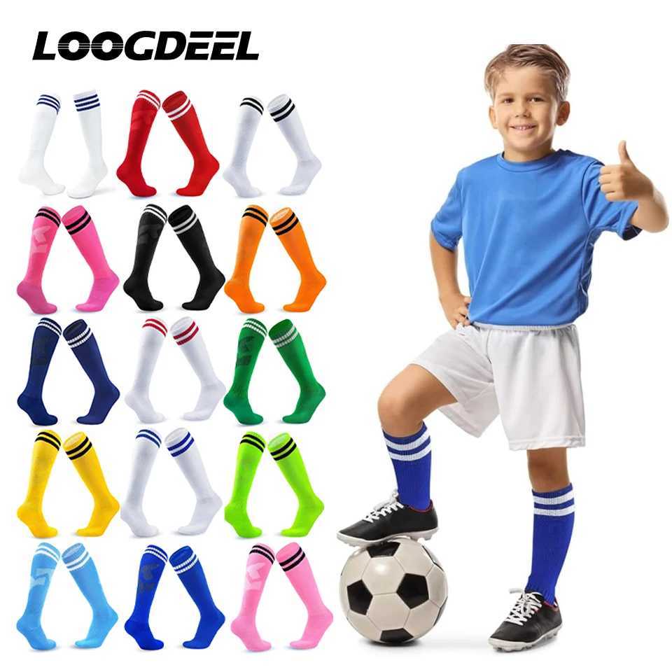 Loogdeel 1Pair Adult Football Socks Children Anti Slip Compression Knee High Tube Teenagers Soccer Socks Striped Sports Socks D260313