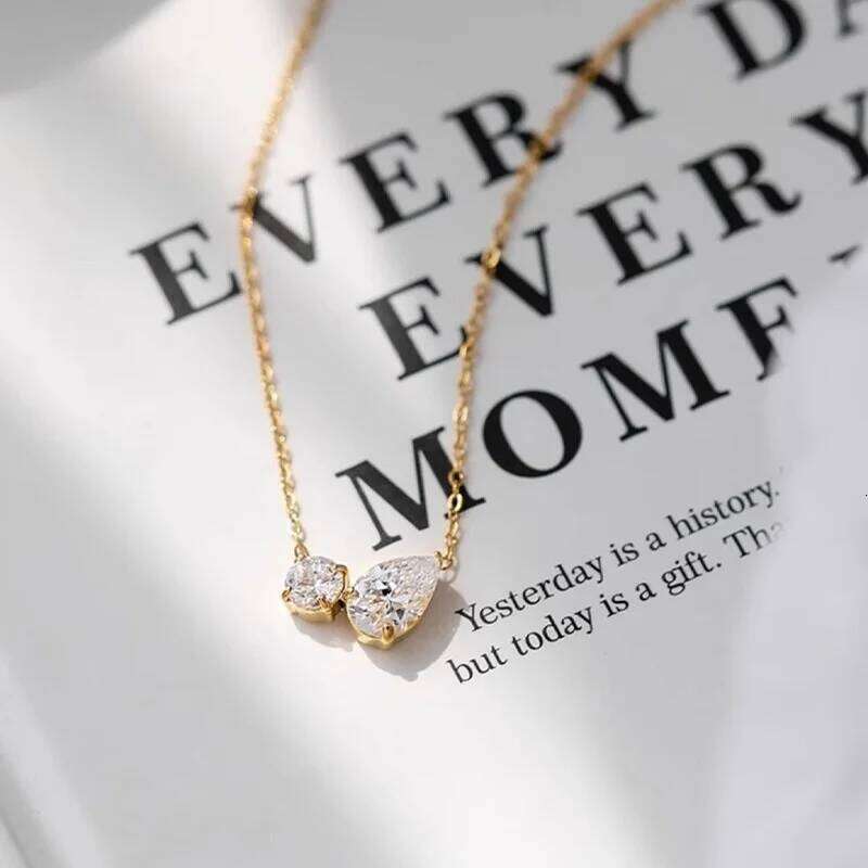 Stainless Steel Hypoallergenic Water Droplet CZ Pendant for Women Waterproof Ins Necklace Jewelry Birthday Gift H260312