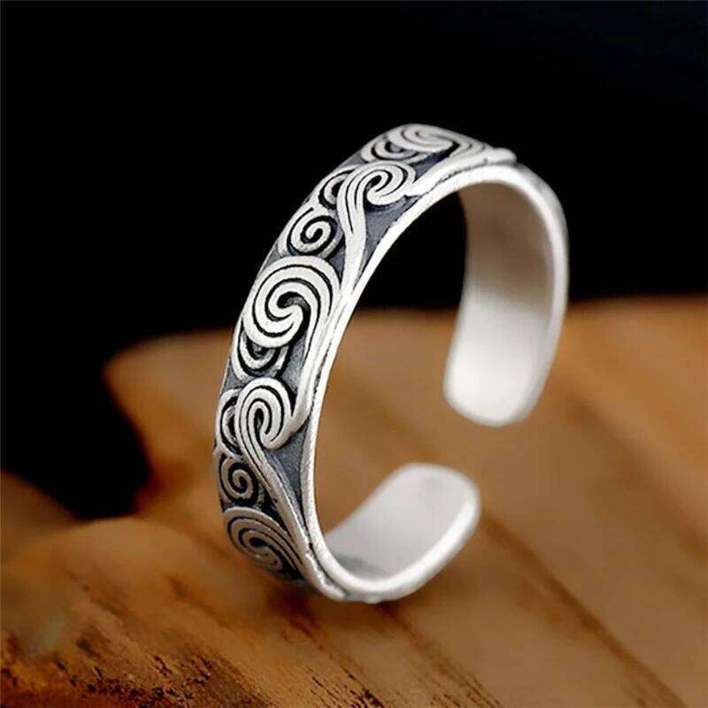 WYEAIIR 925 Sterling Silver Ethnic Retro Good Luck Cloud Wave Resizable Opening Ring For Women Luxury Jewelry H260312