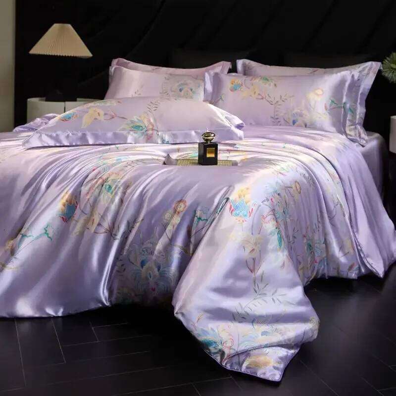 100% Natural Mulberry Silk Fitted Sheet Bedding Sets 3D Printed Satin Cooling Quilt Cover Set for Summer Single Double Bed Kit H260312 - view 4