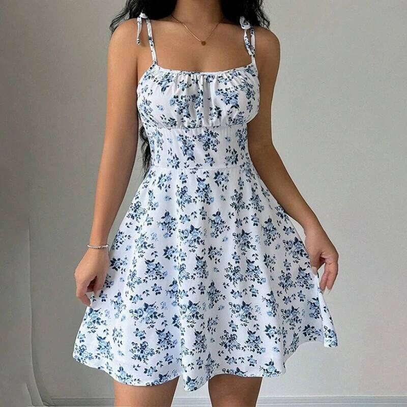 Women's Summer Floral Spaghetti Strap Beach Short Dress,Womens Dresses,Woman Clothing,Woman Clothes,Sundress,New in Dress 2025
