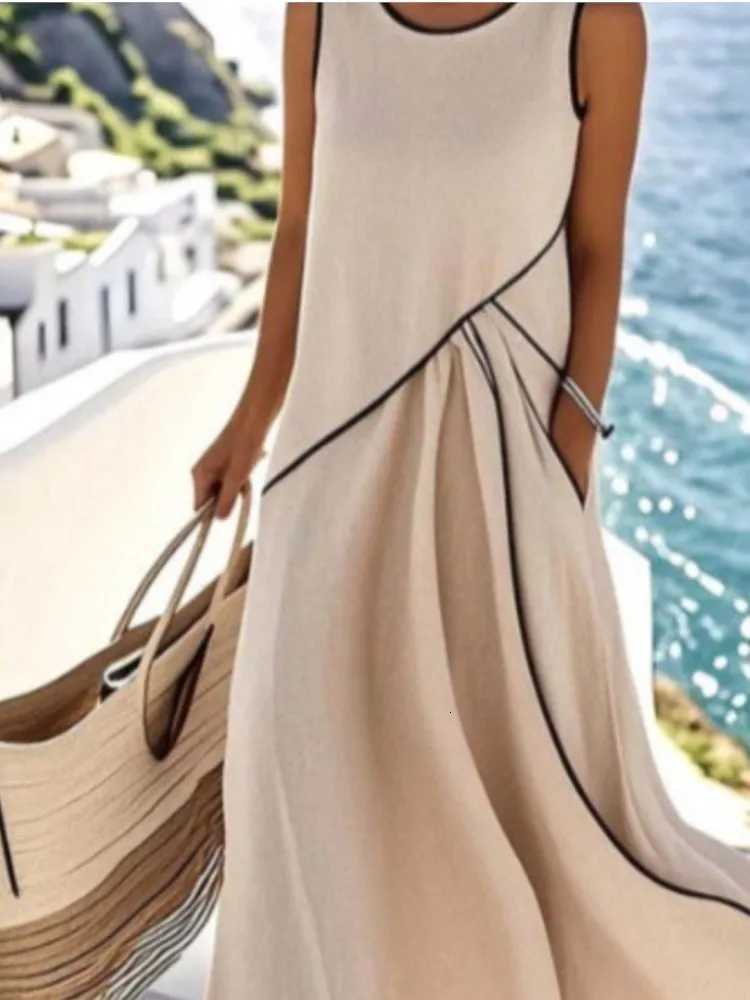Woman Boho Loose Dress Striped Print Folds Maxi Dresses 2025 Spring Summer Casual V Neck Short Sleeve Vacation Beach Long DressT260314