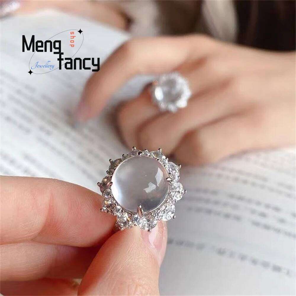Silver-Inlaid High-Ice Chalcedony The Ice-Bred Pigeon Egg Live Ring Are Fashionable And Elegant Fashion Jewelry H260312