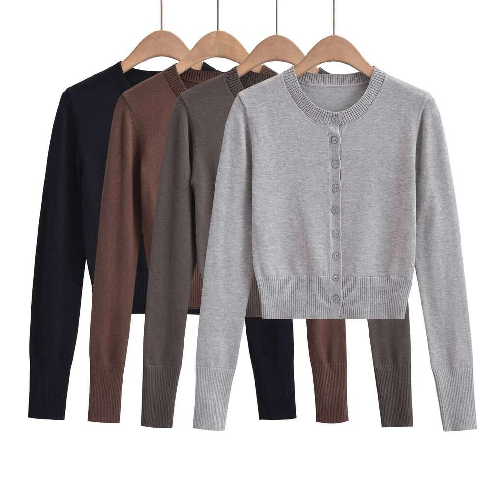Korean fashion crop cardigan sexy cropped sweaters for women 2024 Winter vintage clothes black cardigans long sleeve top brown Z260313