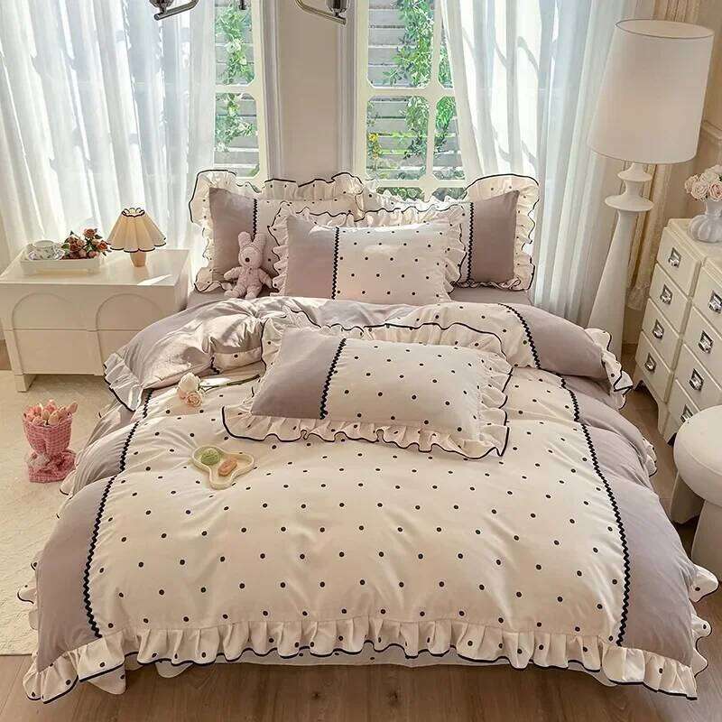 Small fresh pastoral style bedding four-piece spring lace quilt cover, bed sheet three-piece set, girls dormitory H260312 - view 5