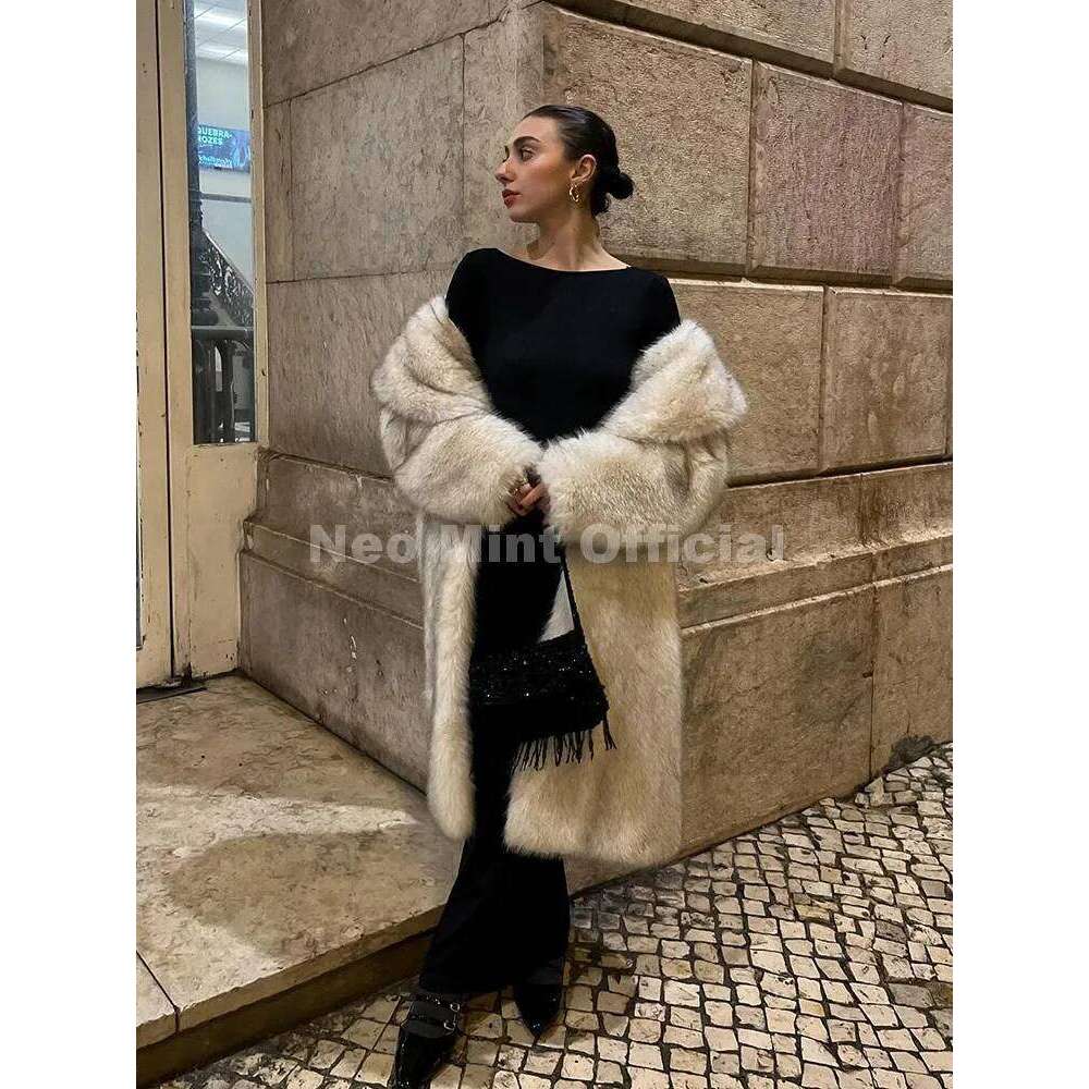 Neo Mint Street Style Long Eco Faux Coats Women 2025 Winter Fluffy Gradient Fox Fur Jacket Brand Fashion Girls Overcoats Z260313