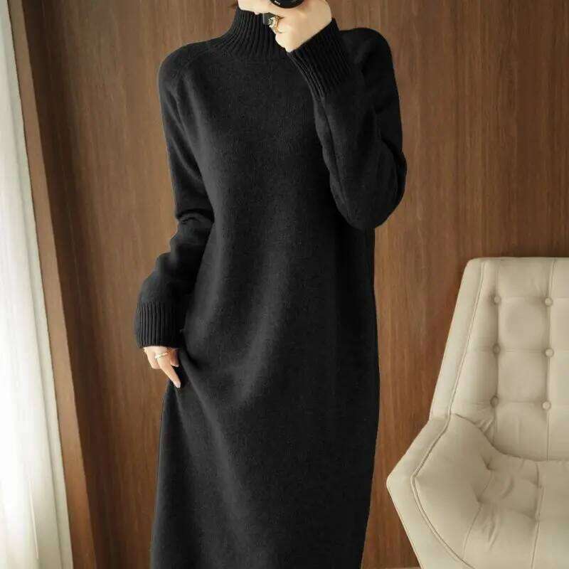 Women's Knit Sweater Dress Loose Knitted One-piece Dresses For Women Autumn Winter 2025 With High Quality Midi Korean Fashion Z260314