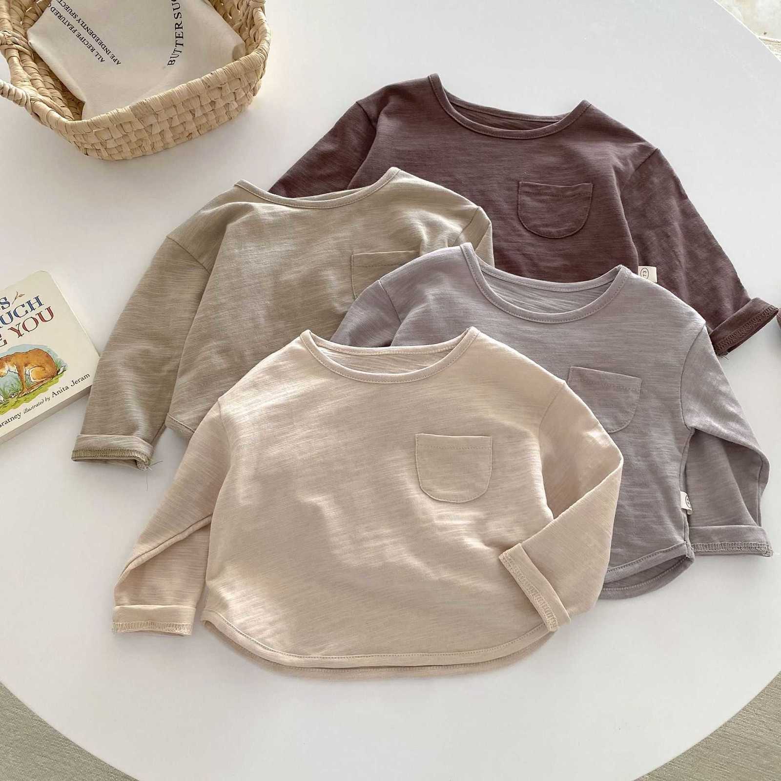 T-shirts Children's Bamboo Cotton T-Shirt Years Old Autumn Korean Children's Clothing Boys' Solid Color Base Shirt Baby Autumn Fashion