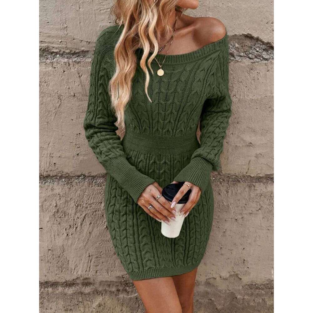 Women's Cable Knit Sweater Dress Long Sleeve Crewneck Mini Pencil Bodycon Fall Winter Outfits Midi Sheath Jumper Dresses Z260314