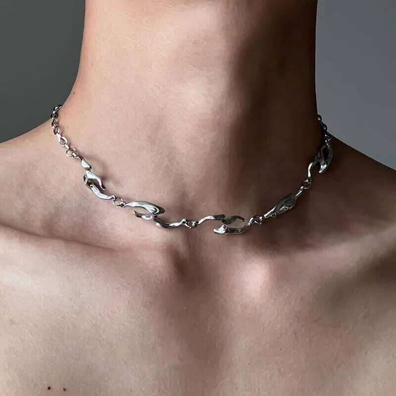 New Punk Irregular Titanium Steel for Man Hip Hop Necklace Collar Unisex Jewelry Street Choker Chain Accessories H260312