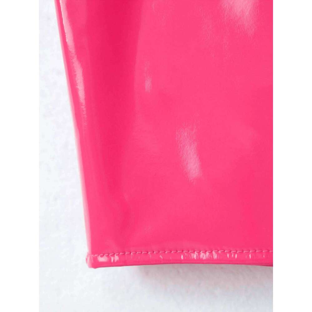 Women Pencil Wet Look Latex Skirt Patent Leather Elastic Waistband Miniskirt Solid Color Sexy Shiny Skirts Glossy Clubwear Z260314