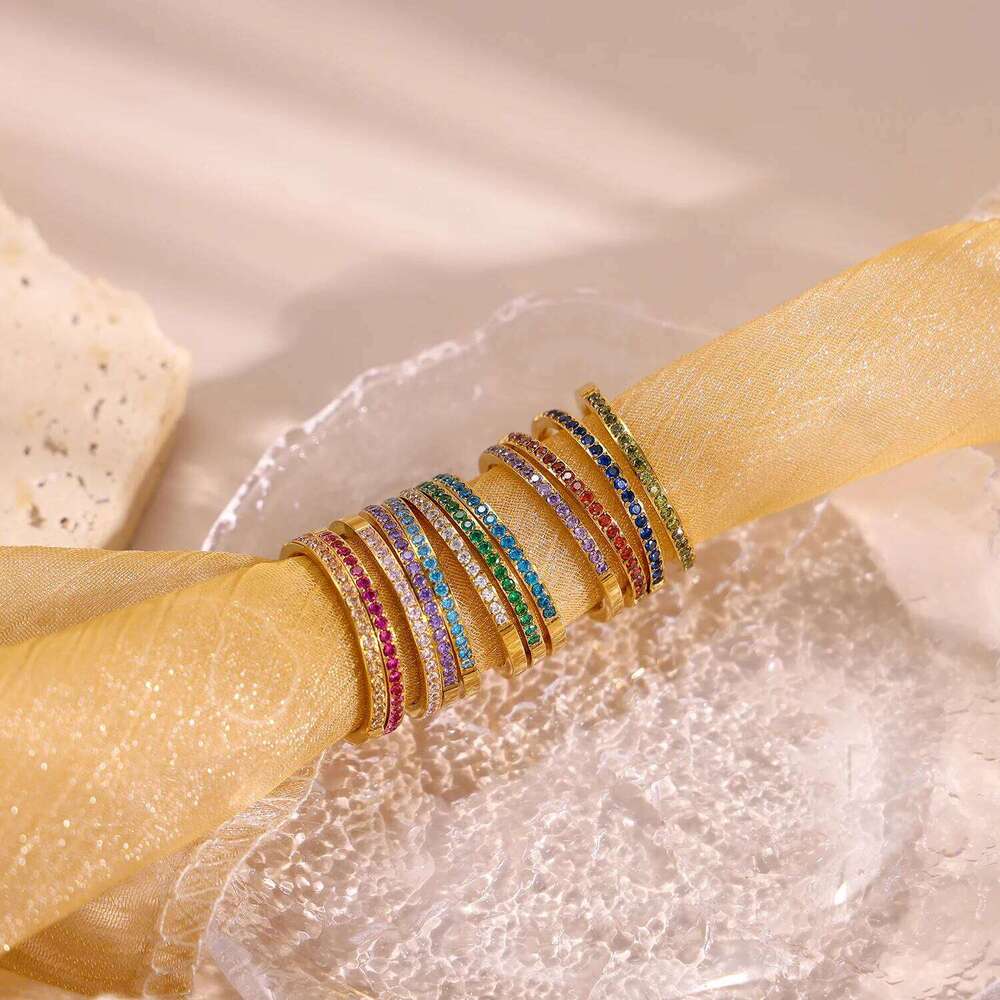 CARLIDANA Mini Zircon 12 Birthstone Rings for Women Stainless Steel Gold Color Finger Ring Engagement Wedding Jewelry Gift H260312