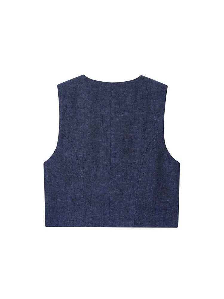 TFAFXY Womens Summer Office Lady Chic Suit Solid O-Neck Vest Straight Loose Button Pants Fashion Autumn Causal Set M260313