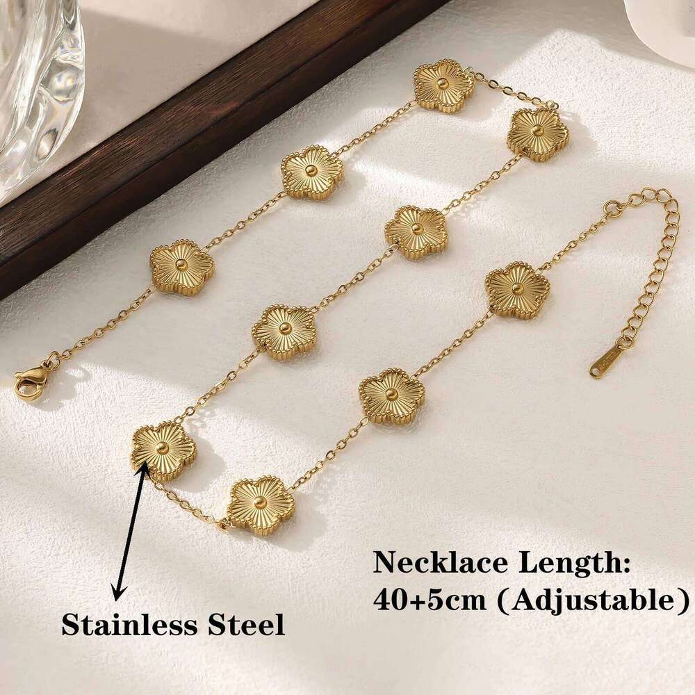 Waterproof Laser Stainless Steel Five Y2K 10 Flower Necklace Simple for Woman Daily Party Aesthetic Jewelry Cr H260312