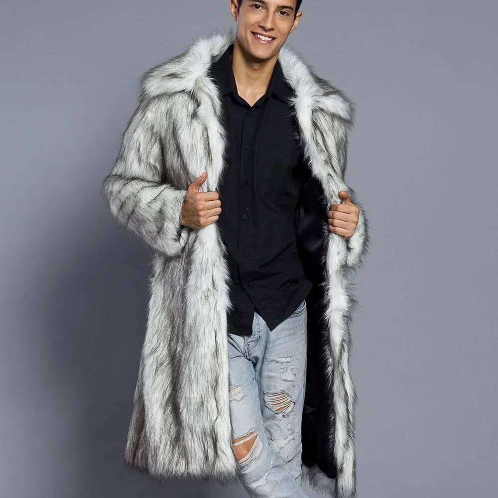 Men Fox Coat Winter Thick Fluffy Sleeve Warm Shaggy Luxury Faux Fur Long Jacket Bontjas Jackets Mens Z260313