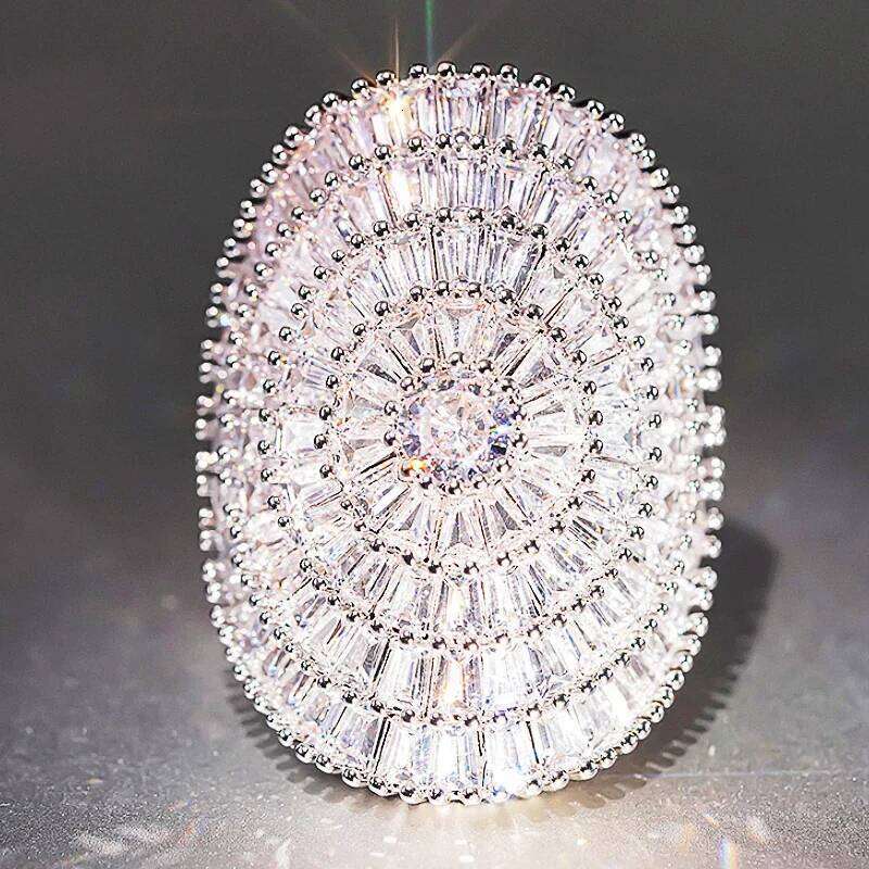 Huitan Silver Color Women Rings Shining Big Oval Design For Wedding Party Engagement Fancy Elegant Accessories Jewelry H260312