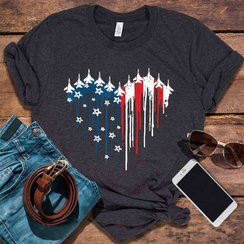 White Tshirt Red Wine Blue Tee Independence Day Gifts for Women American Flag Shirt Z260314