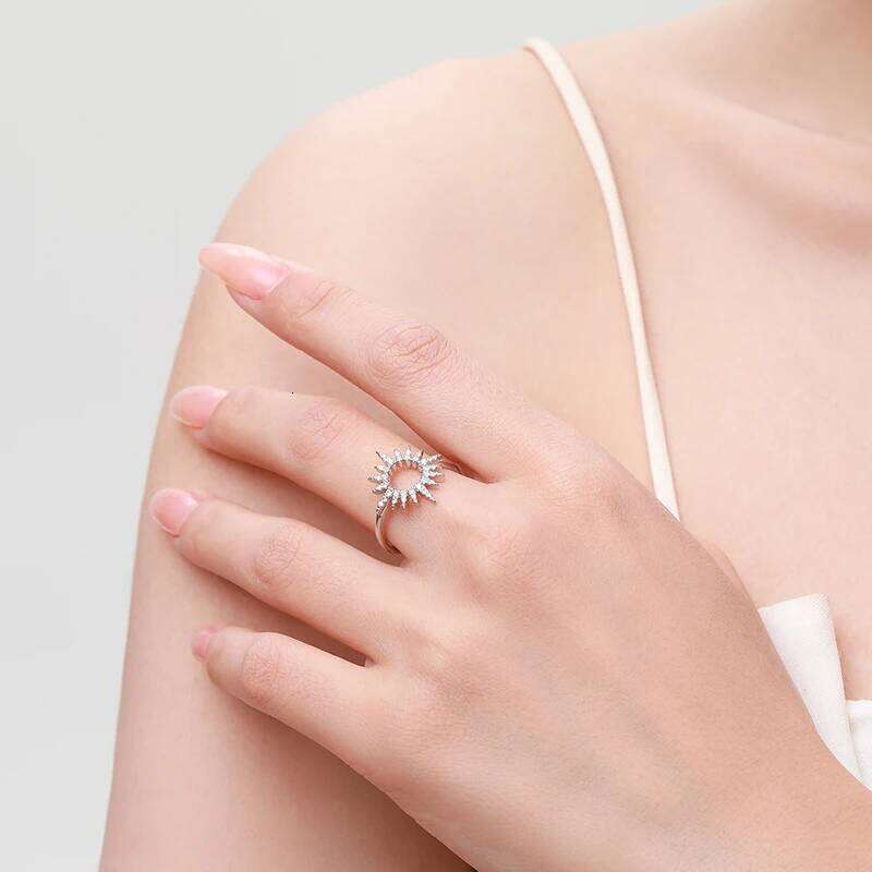 Ailmay Fashion Fine Sun Flower Sparkling Clear Zircon Finger Ring For Women 925 Sterling Silver Romantic Wedding Jewelry Gift H260312