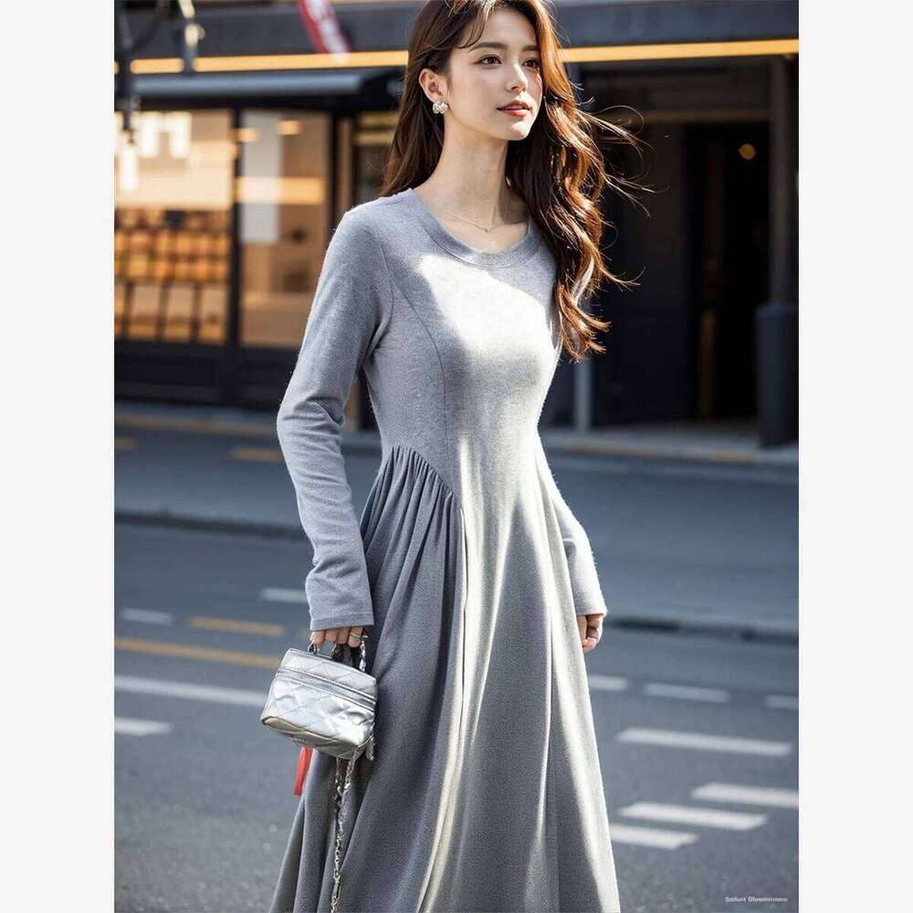 Vimly Women's Midi 2025 Autumn French Style Figure-Flattering Long Sleeve A-Line Dress Elegant Versatile Office Wear M8667 Z260313